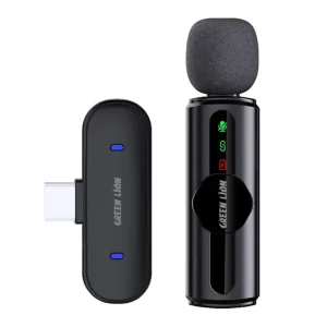 میکروفون یقه ای بی سیم تک کاربره گرین لاین مدل GM 75X رابط Type-C و Lightning و USB-A
